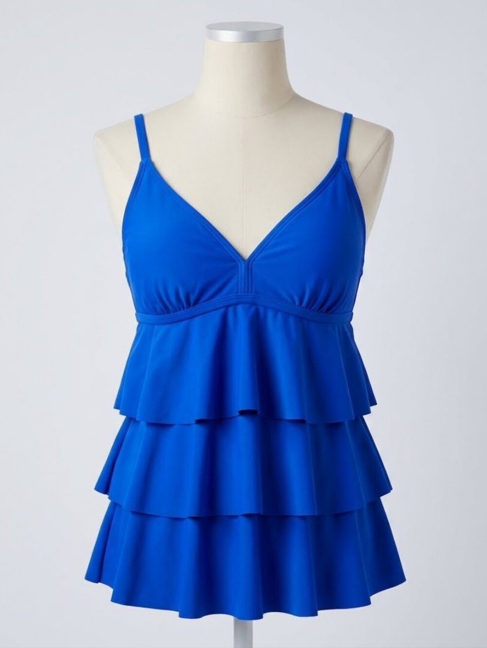 Catalina Royal Blue Tiered Ruffle Backless Tankini Top Sz 12-14